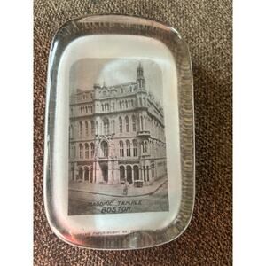 Boston Masonic Temple Heavy Glass Paperweight 1890s  Vintage FLAW Chip on Bottom